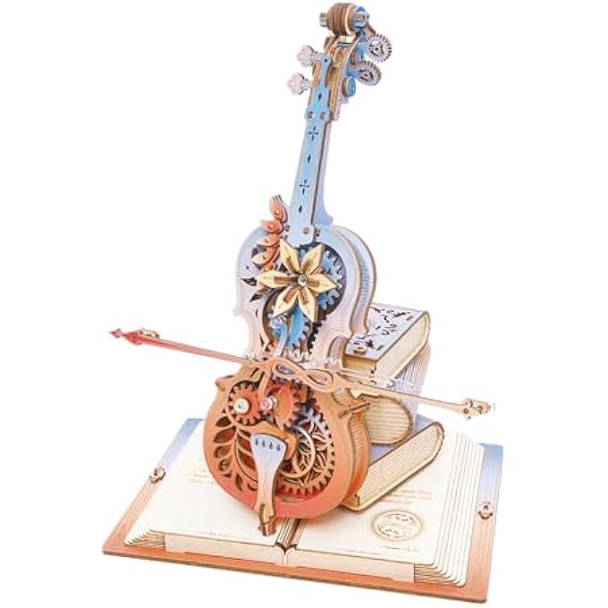 3D WOODEN PUZZLE MUSIC BOX, MAGIC CELLO, MECHANICAL MODEL, INTERMEDIATE SKILL LEVEL, AGES 12+, UNISEX, 1 SET, 1 ITEM, 18.5 X 20.5 CM, ANTIQUE STYLE, MUSICAL, MAGICAL THEME - Image 1